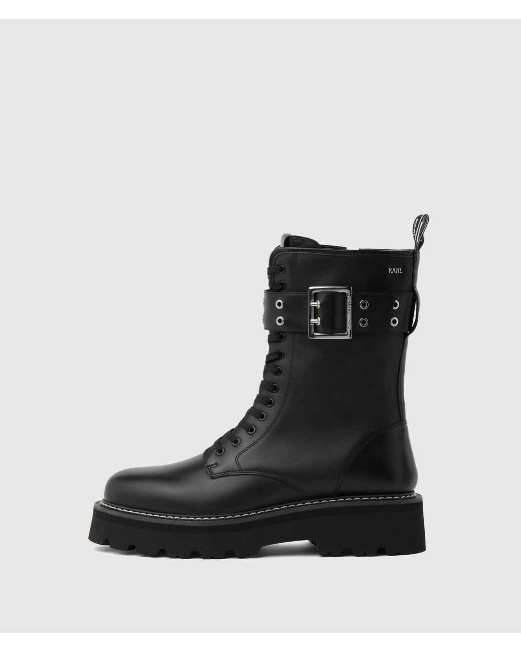 Karl Lagerfeld Black Kyla Lace-Up Buckle Boots