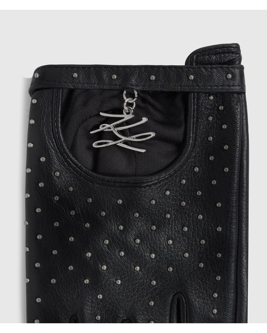 Karl Lagerfeld Black K/Autograph Studded Fingerless Gloves