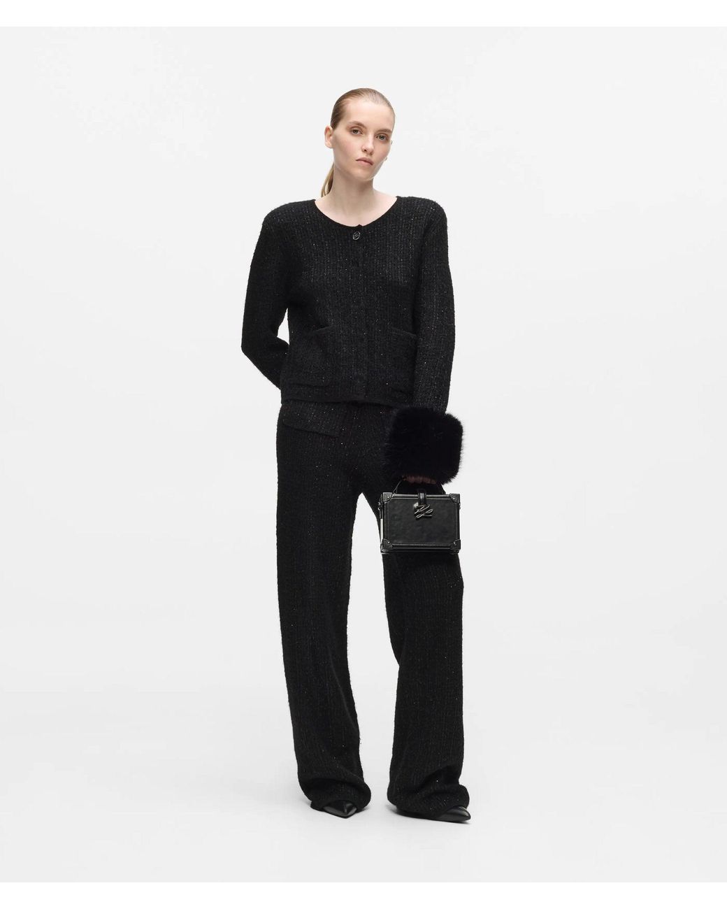 Karl Lagerfeld Black Faux-Fur Knitted Cardigan
