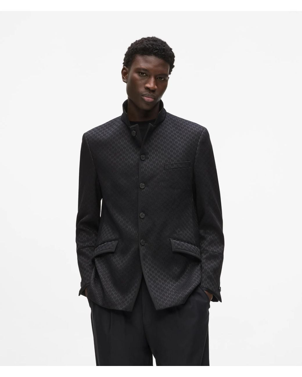 Karl Lagerfeld Black High-Stand-Collar Jacket for men