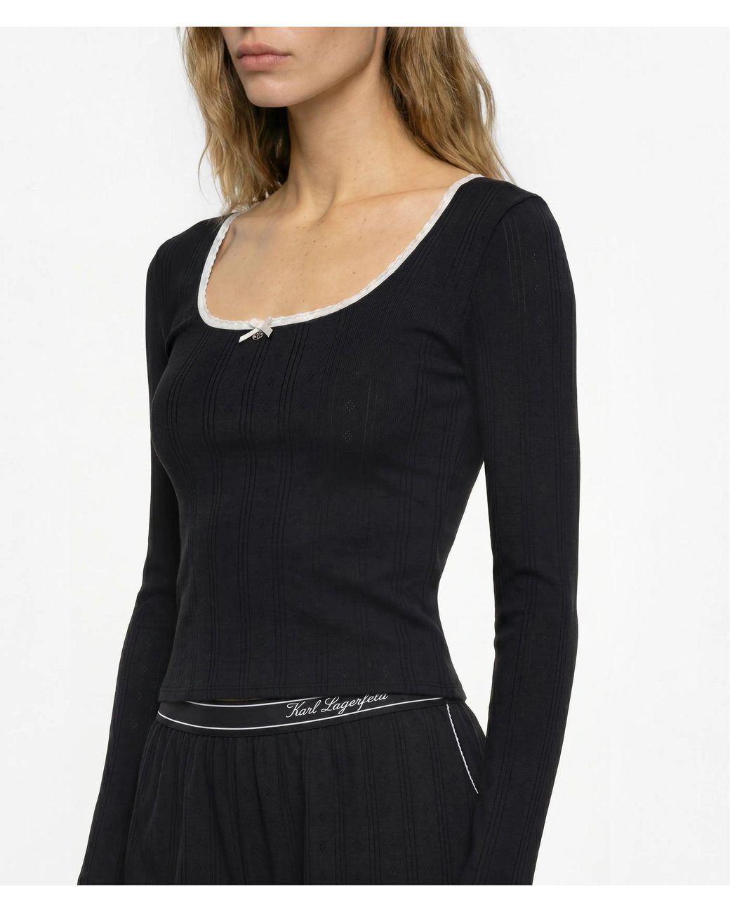 Karl Lagerfeld Black Long-Sleeved Pajama Top And Shorts Gift Set