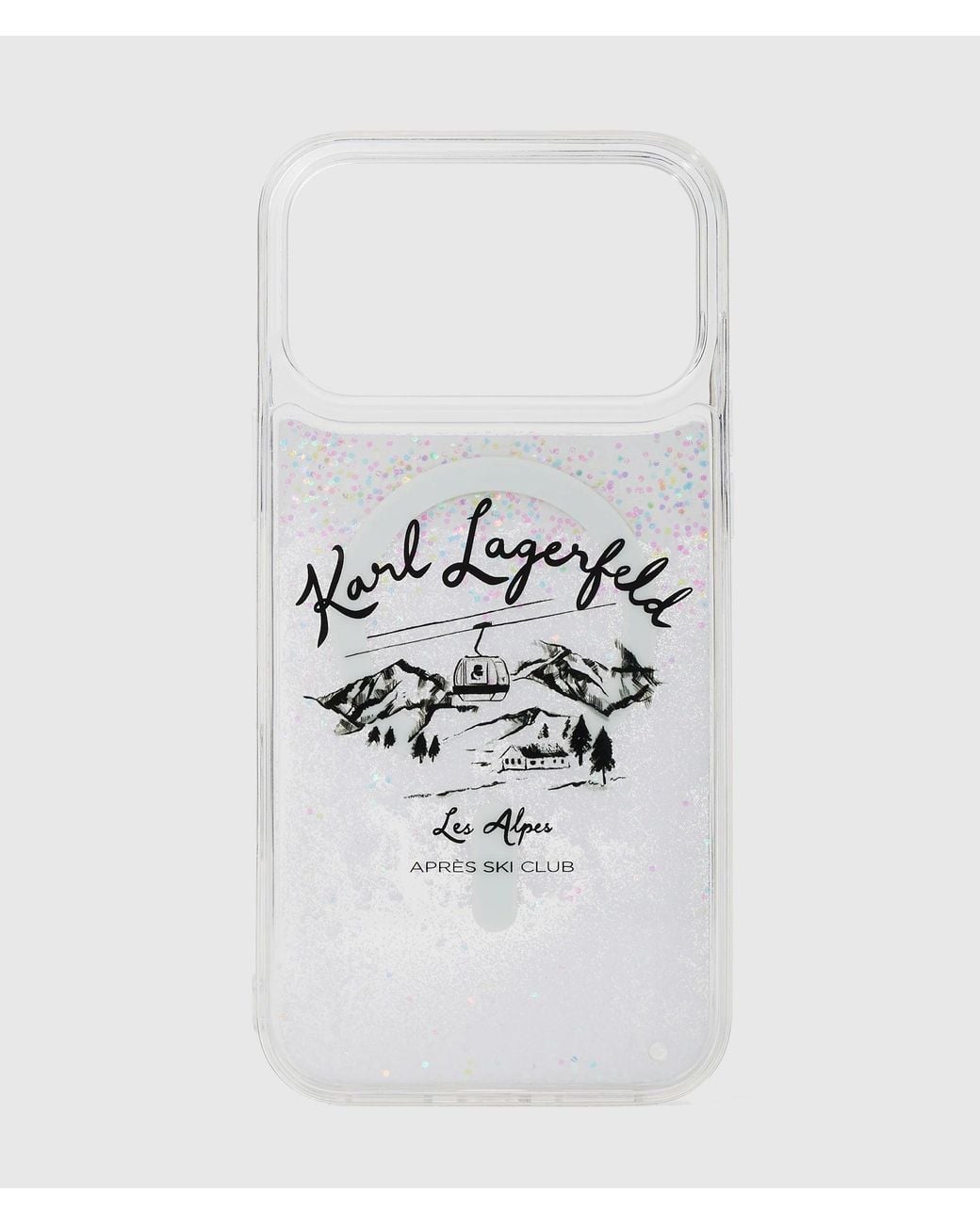 Karl Lagerfeld White Apres Ski Glitter Iphone 17 Pro Case