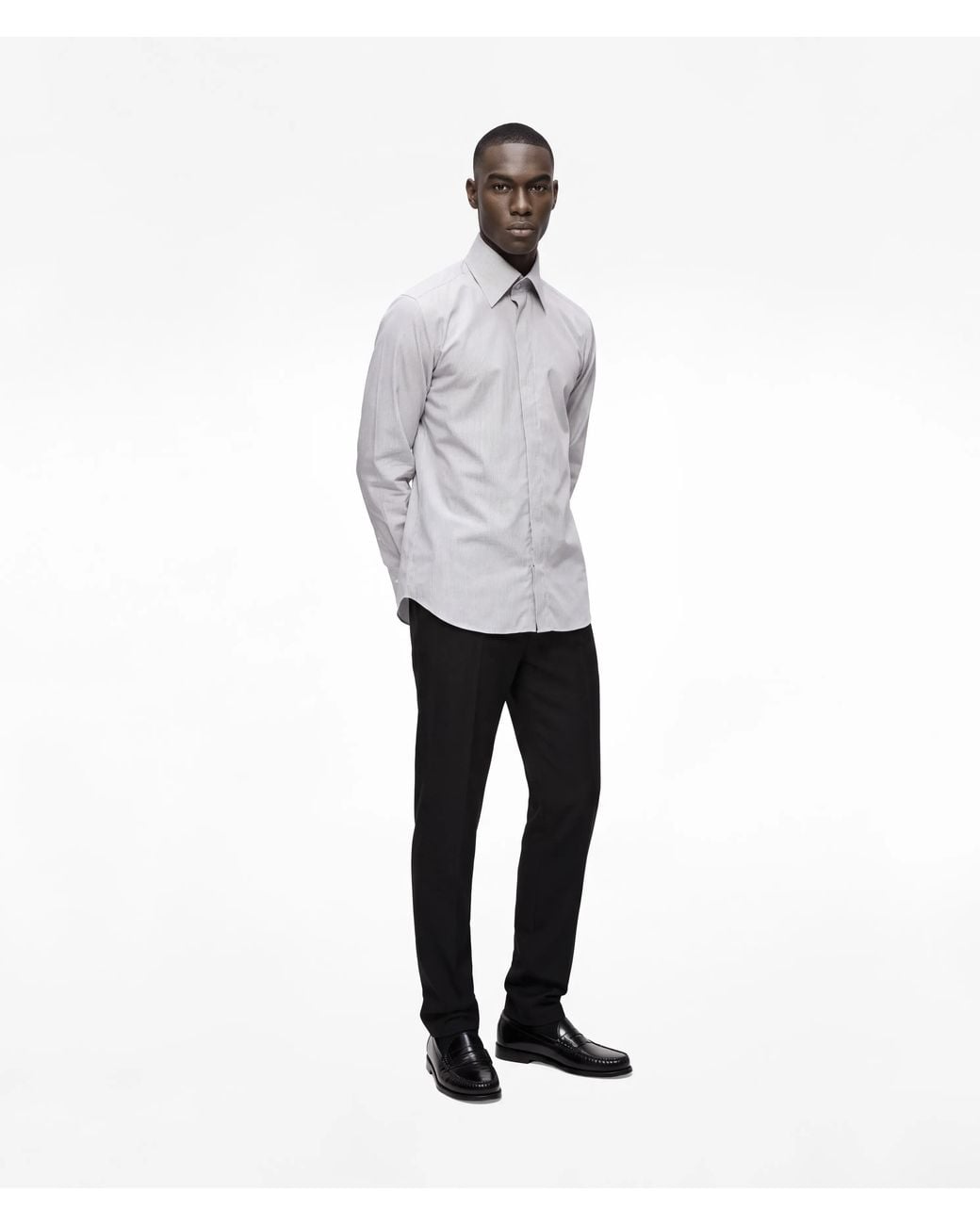 Karl Lagerfeld Gray Modern-Fit High-Stand Collar Shirt for men