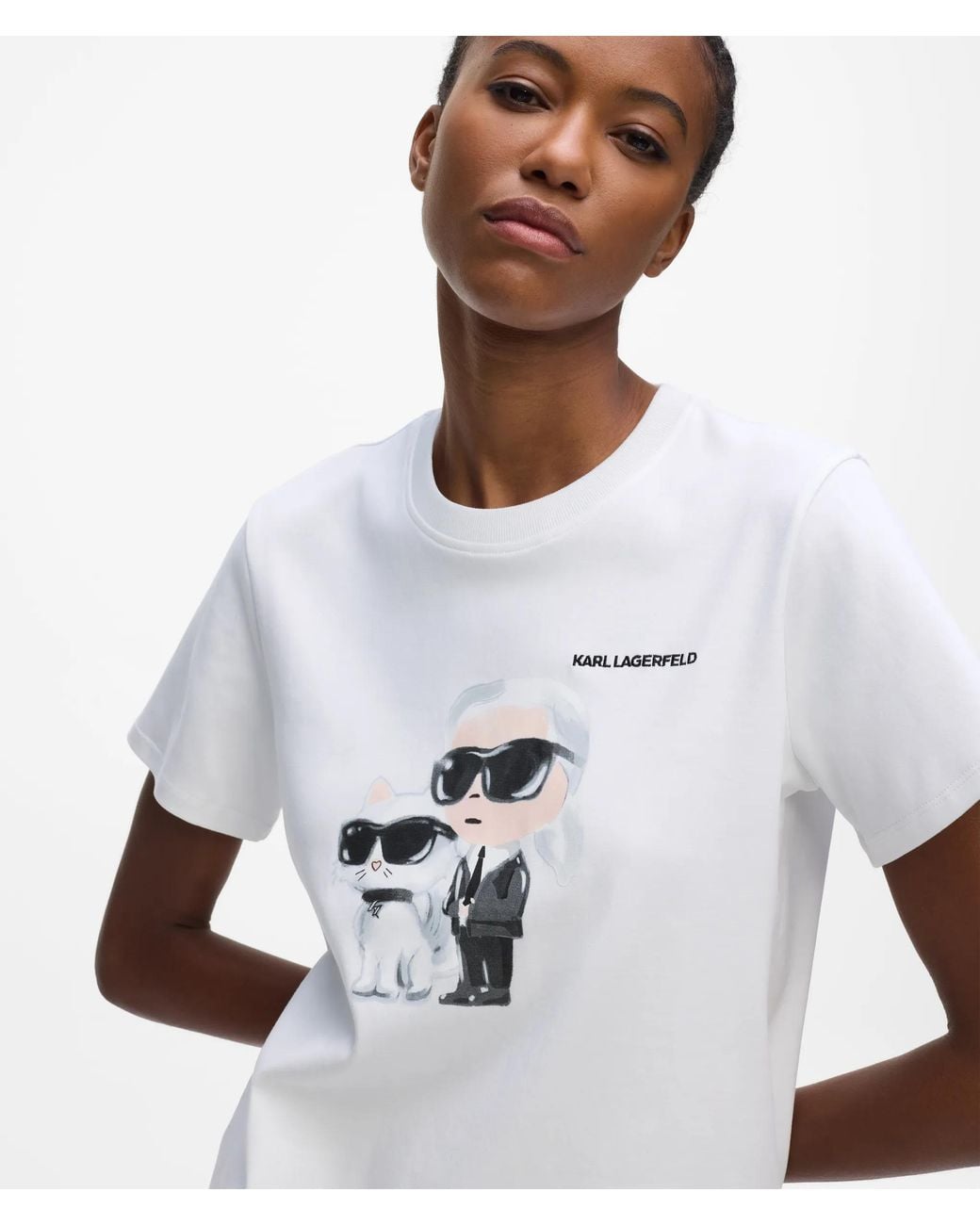 Karl Lagerfeld White Ikon Karl & Choupette Aquarelle T-Shirt