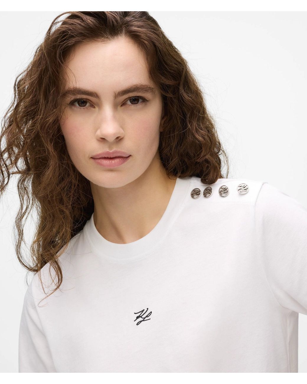 Karl Lagerfeld White Exclusive Button Detail Autograph T-Shirt
