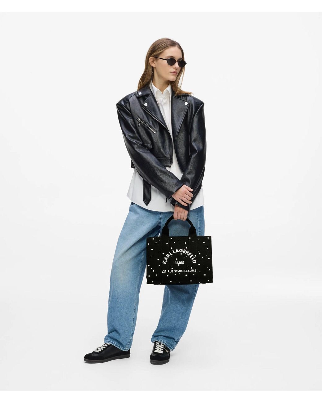Karl Lagerfeld Black Exclusive Rue St-Guillaume Faux-Pearls Medium Tote Bag