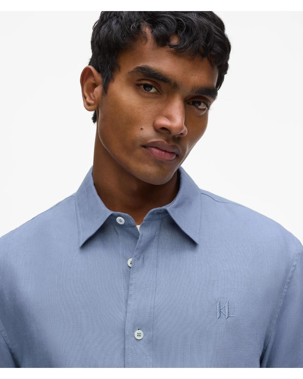 Karl Lagerfeld Blue Monogram Linen Shirt for men