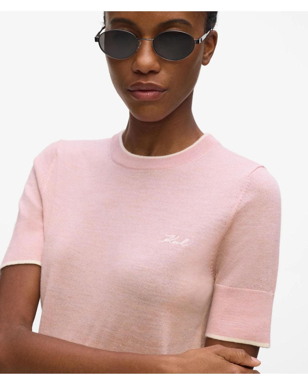 Karl Lagerfeld Pink Merino Wool T-Shirt