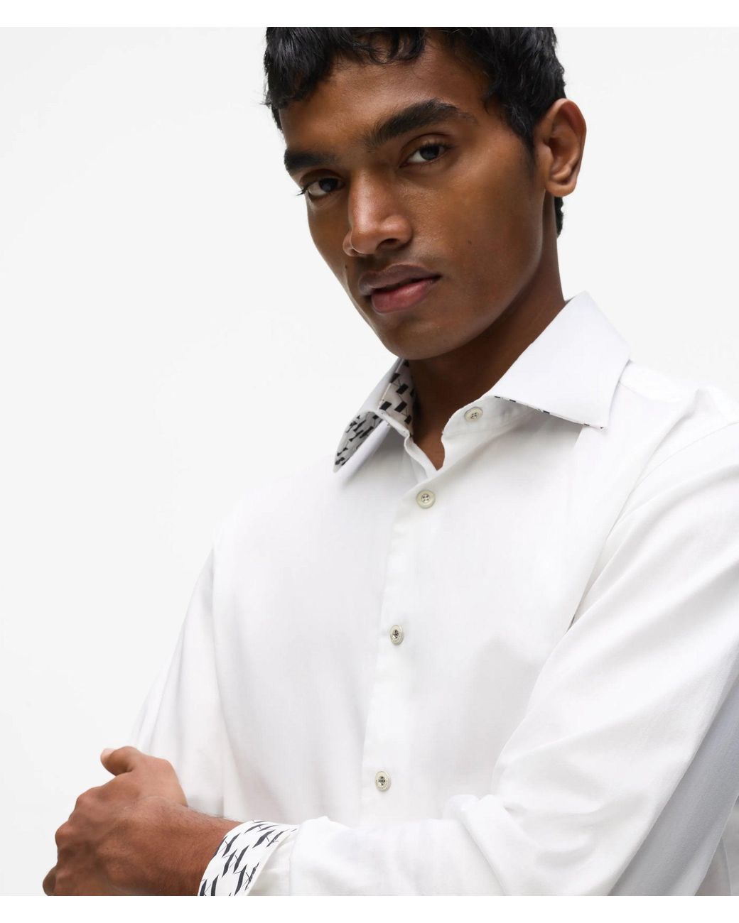 Karl Lagerfeld White Snap Button Shirt for men