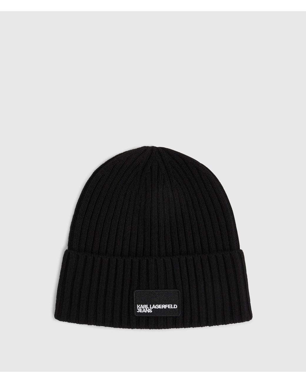 KL Jeans Black Logo Patch Beanie for men
