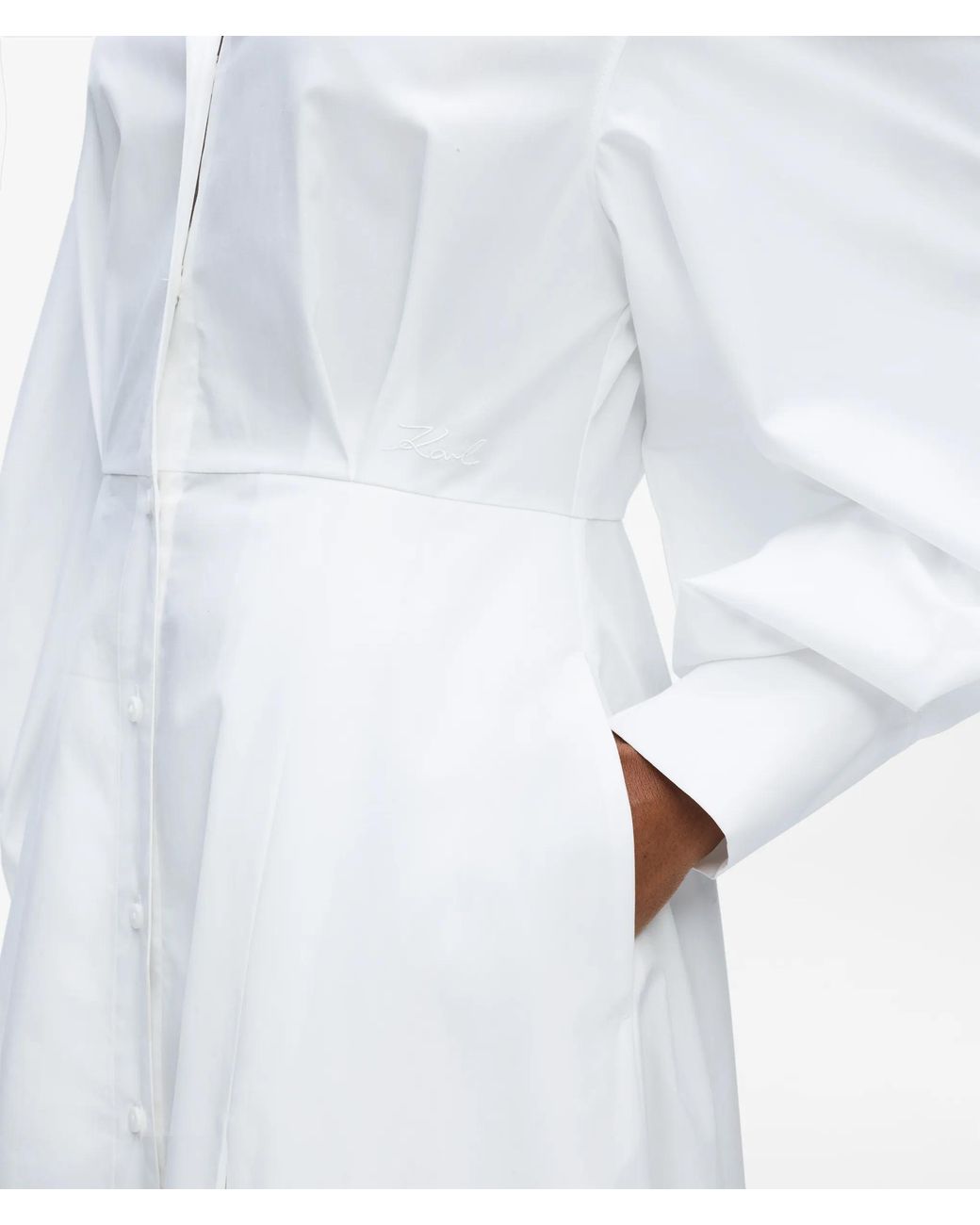 Karl Lagerfeld White Poplin Pleated Shirt Dress