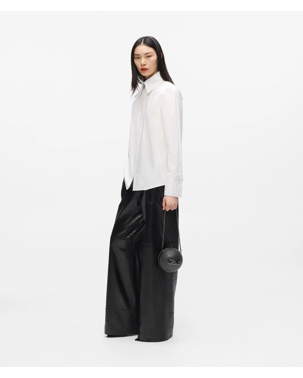 Karl Lagerfeld White Rhinestone Buttoned Shirt