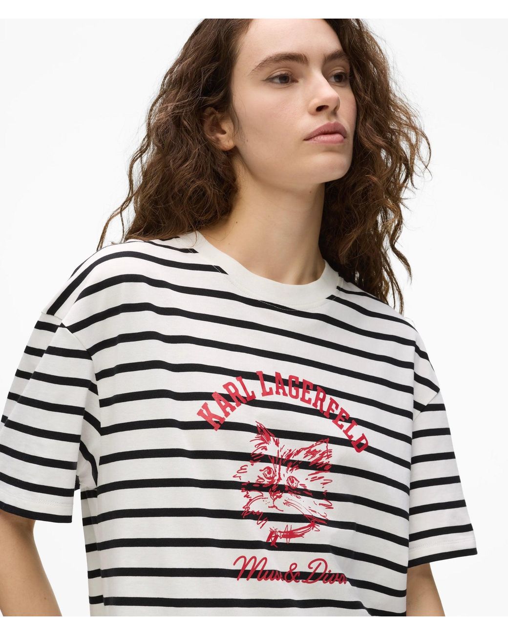 Karl Lagerfeld White Ikon Choupette Muse Striped T-Shirt, Multicoloured