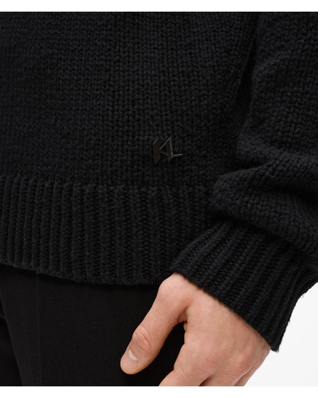 Karl Lagerfeld Black V-Neck Knit Sweater for men