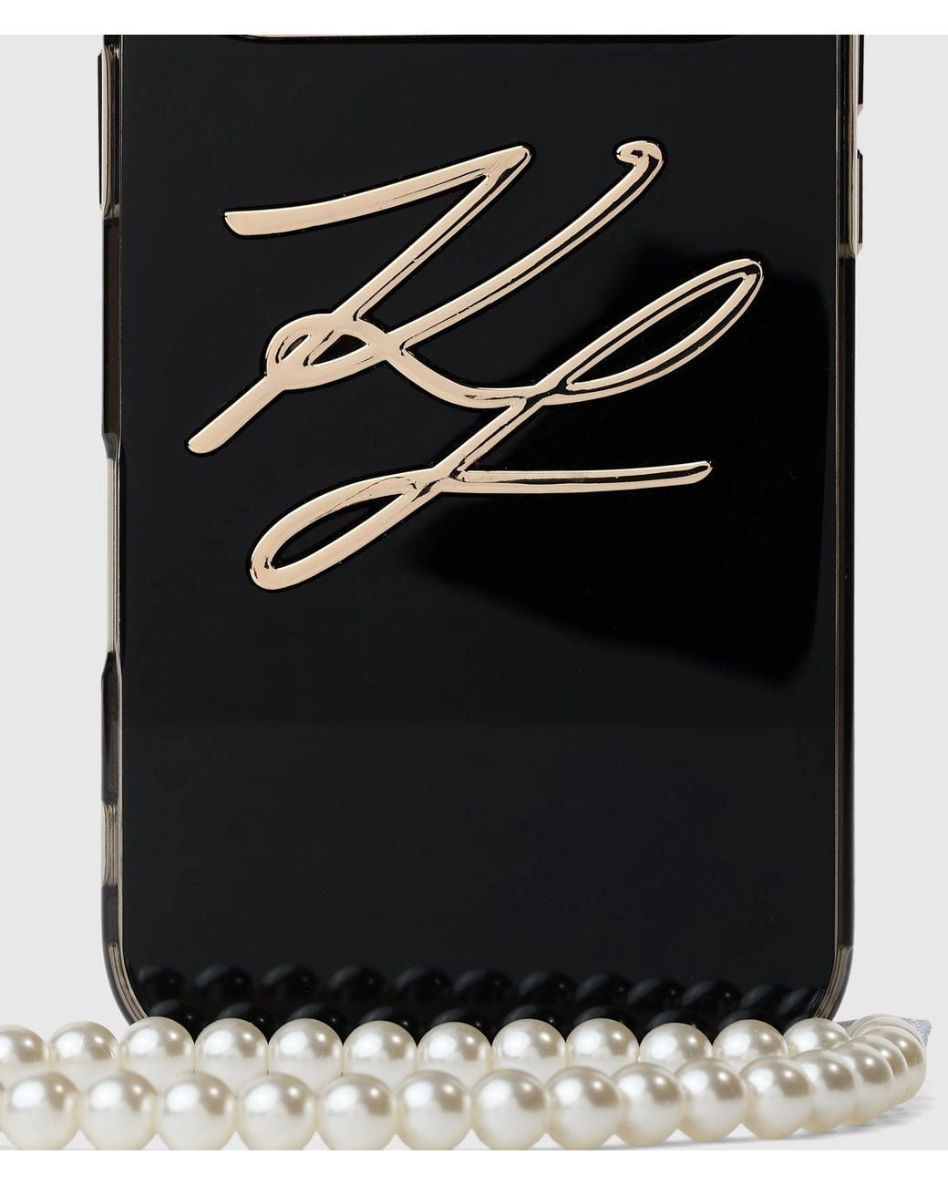 Karl Lagerfeld Black Autograph Faux-Pearl Strap Iphone 17 Pro Case