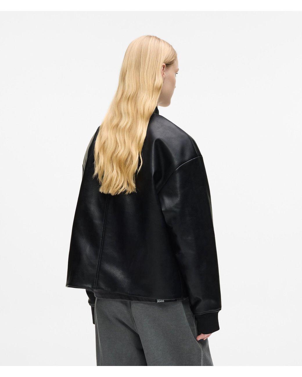 KL Jeans Black Faux Leather Bomber Jacket