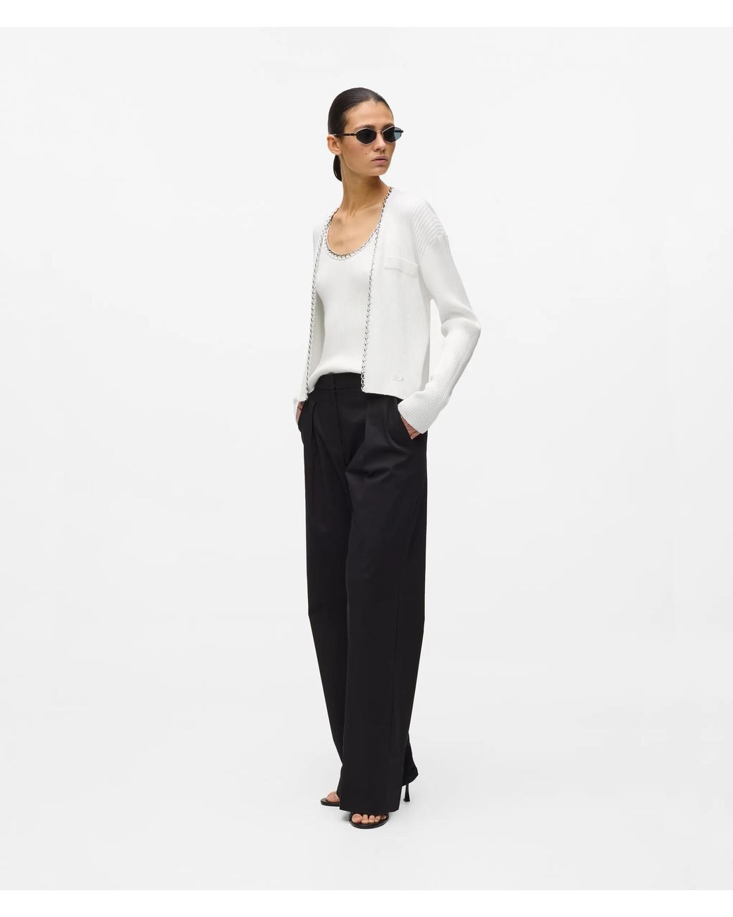 Karl Lagerfeld White Chain Detail Knit Cardigan