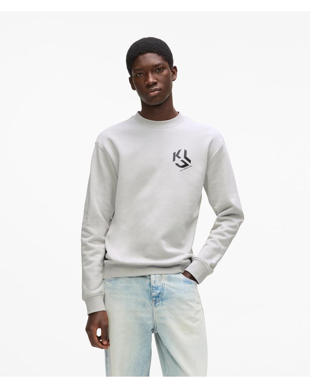 KL Jeans Gray Monogram Patch Sweatshirt for men