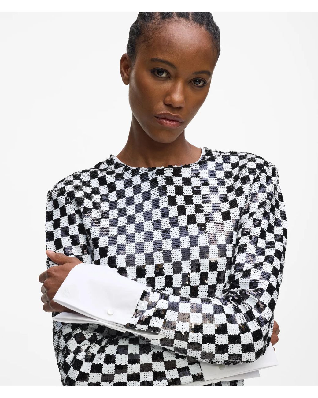 Karl Lagerfeld White Checkerboard Sequin Mini Dress