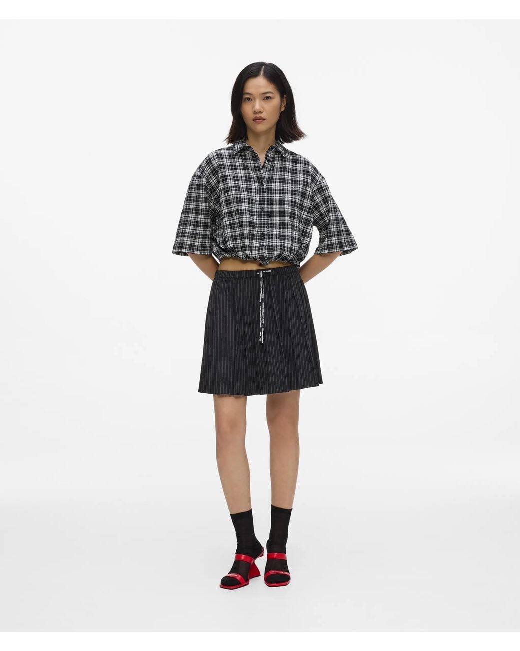 KL Jeans Black Pinstripe Pleated Mini Skirt