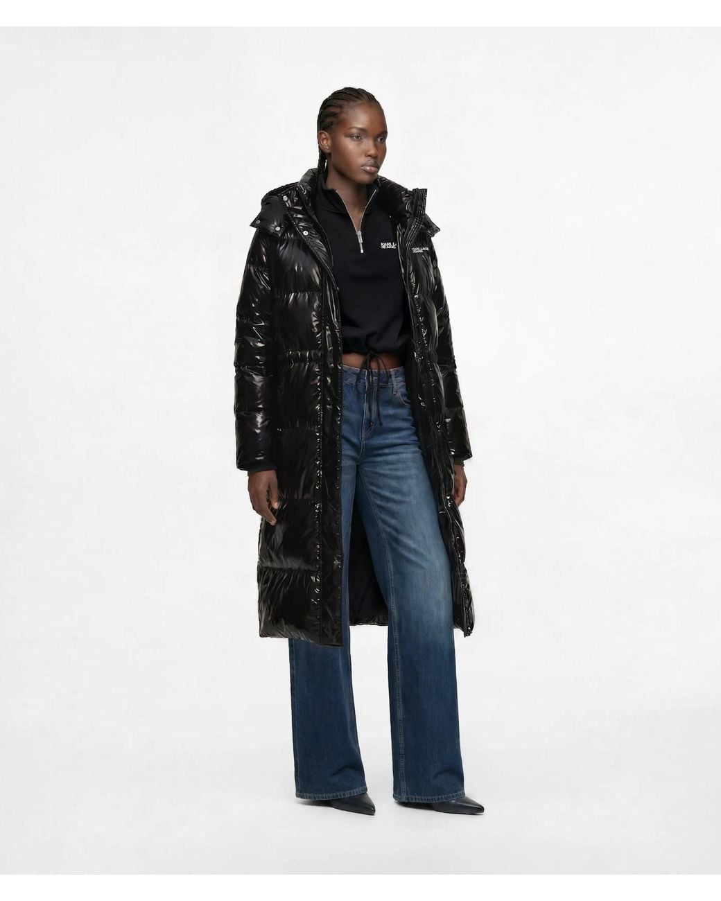 KL Jeans Black Long Shiny Puffer Jacket