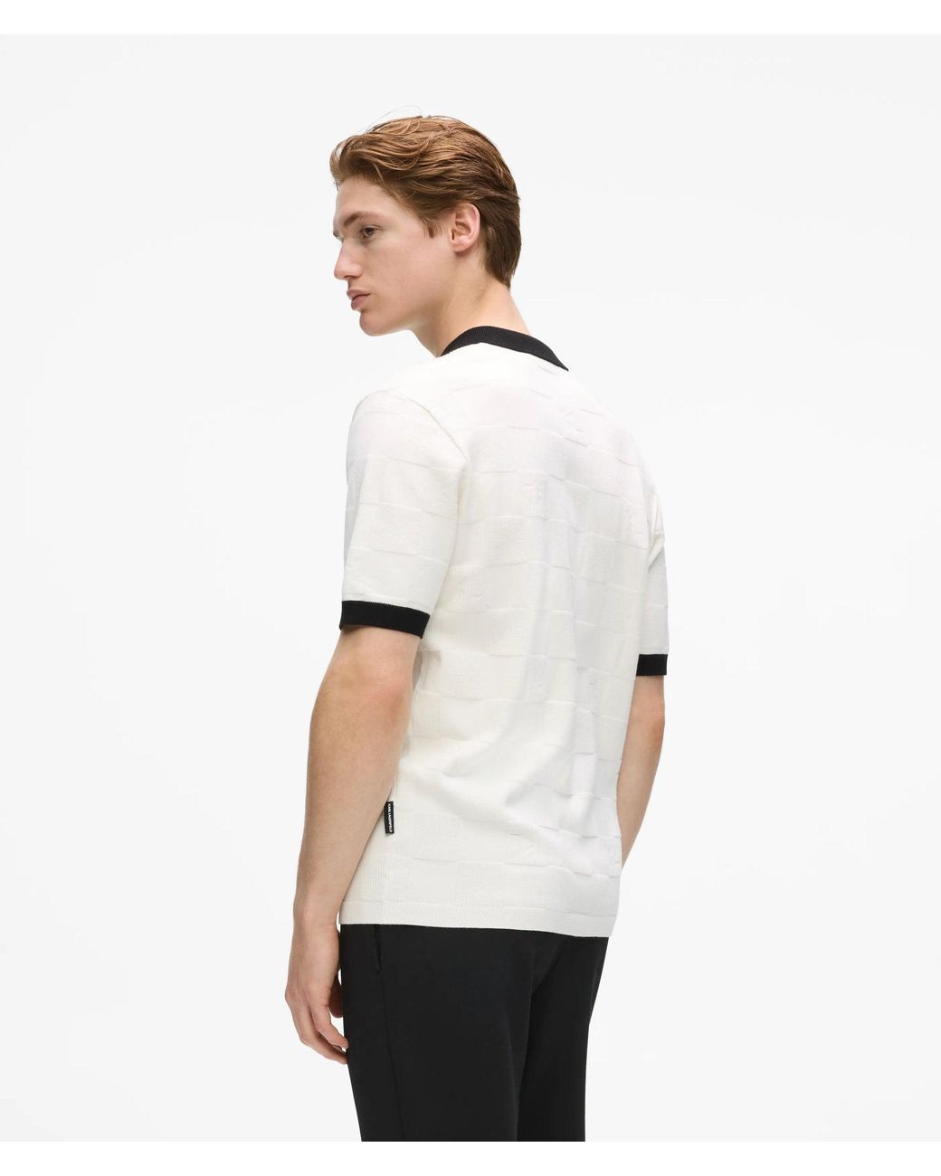 Karl Lagerfeld White Monogram Checked Polo Shirt for men