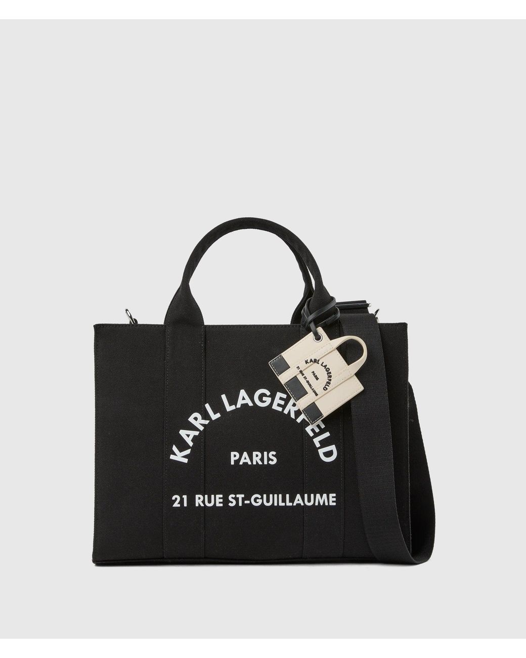 Karl Lagerfeld Black Rue St-Guillaume Medium Square Tote Bag With Charm