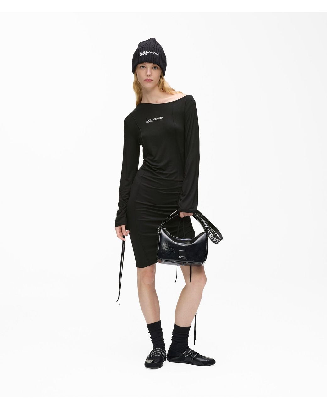 KL Jeans Black Off-Shoulder Drawstring Dress