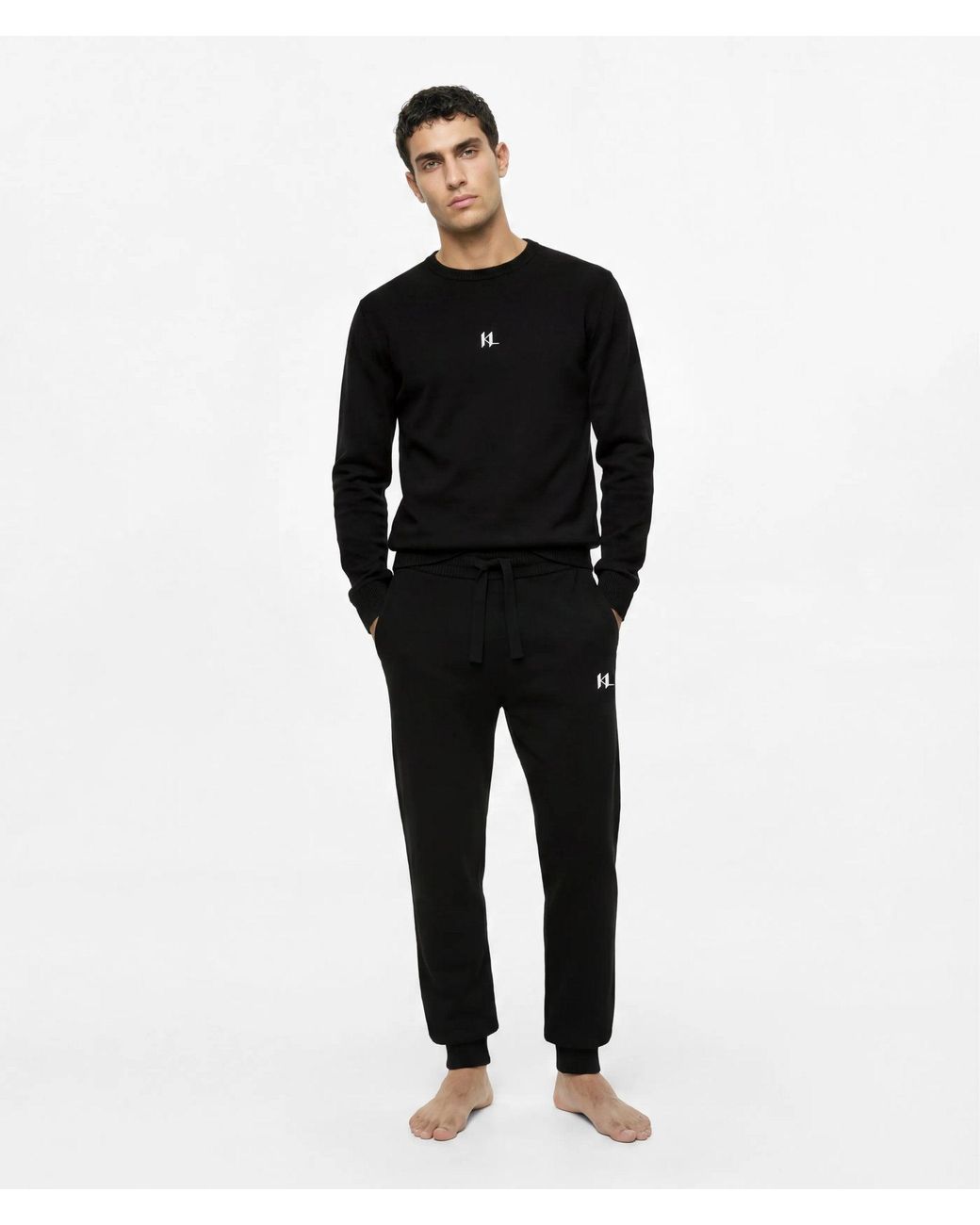 Karl Lagerfeld Black Monogram Cashmere Blend Loungewear Sweater for men