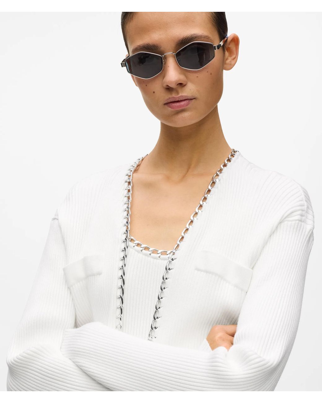 Karl Lagerfeld White Chain Detail Knit Cardigan