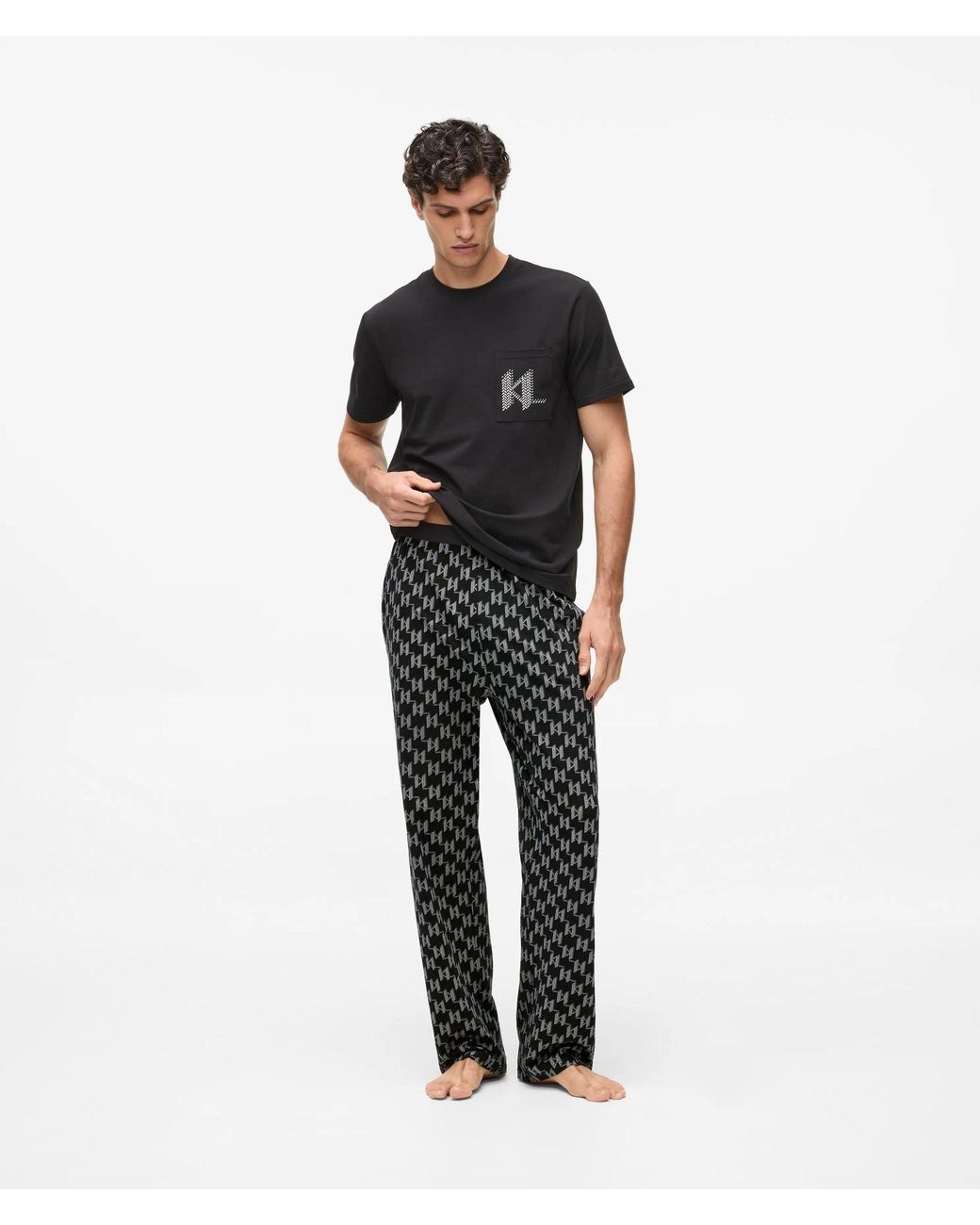 Karl Lagerfeld Black Monogram Pajama Set for men