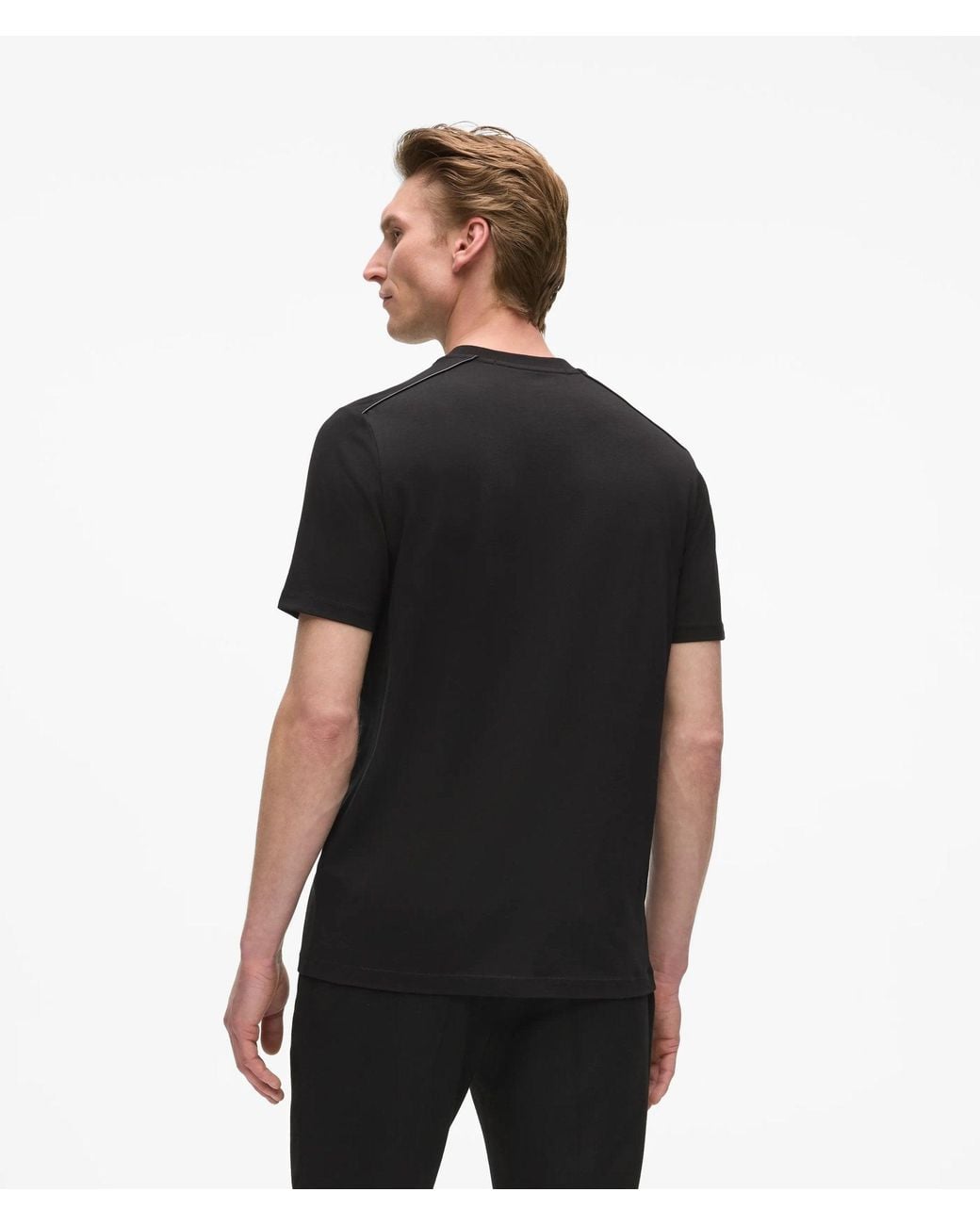 Karl Lagerfeld Black Faux-Leather Piping T-Shirt for men
