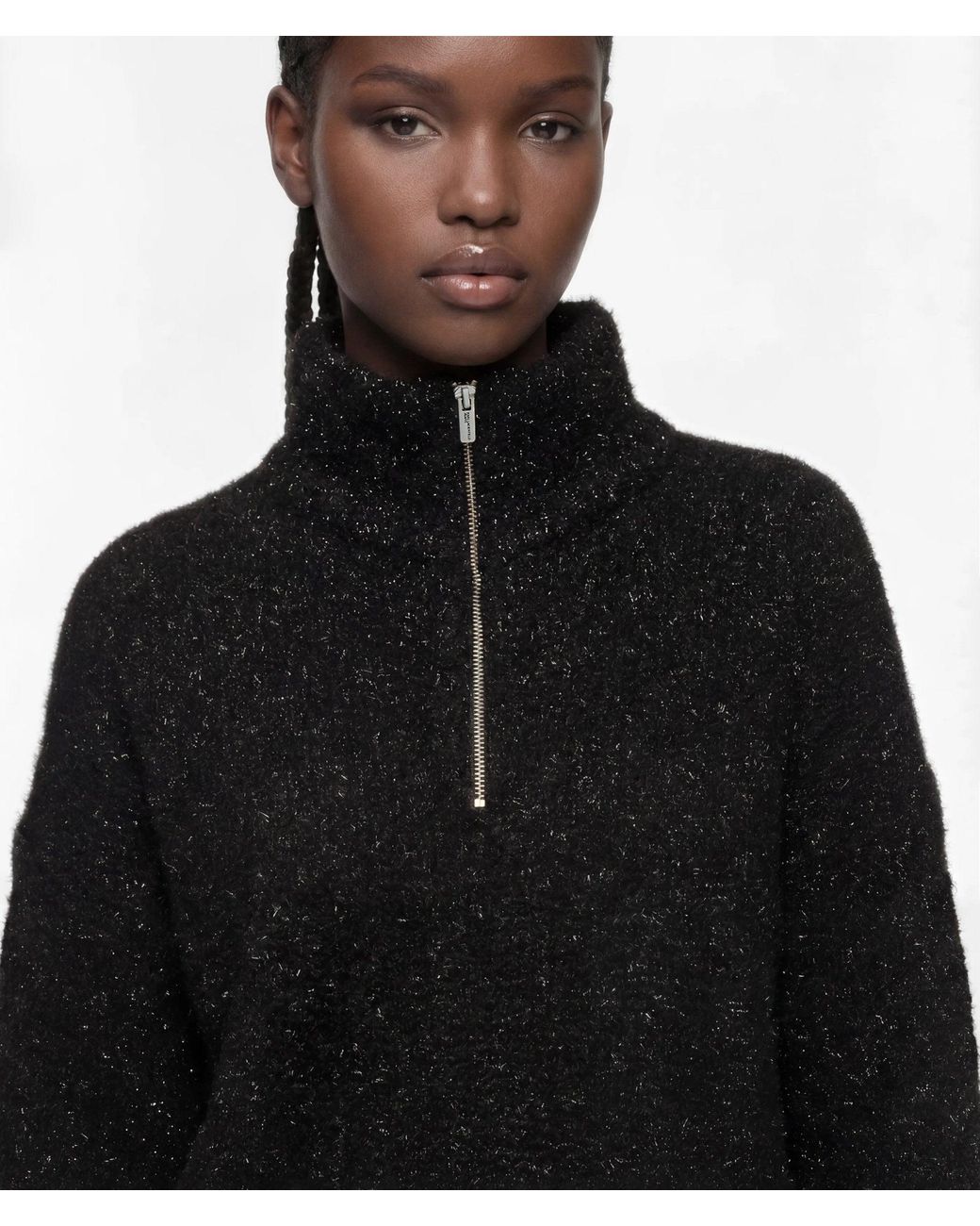 KL Jeans Black Fluffy Half-Zip Sweater