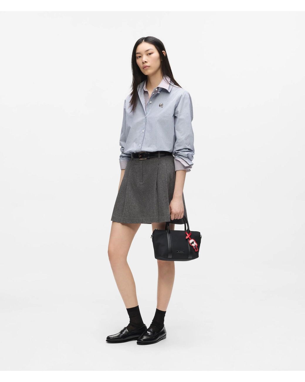 Karl Lagerfeld Black Nylon Ikon Small Charm Tote Bag