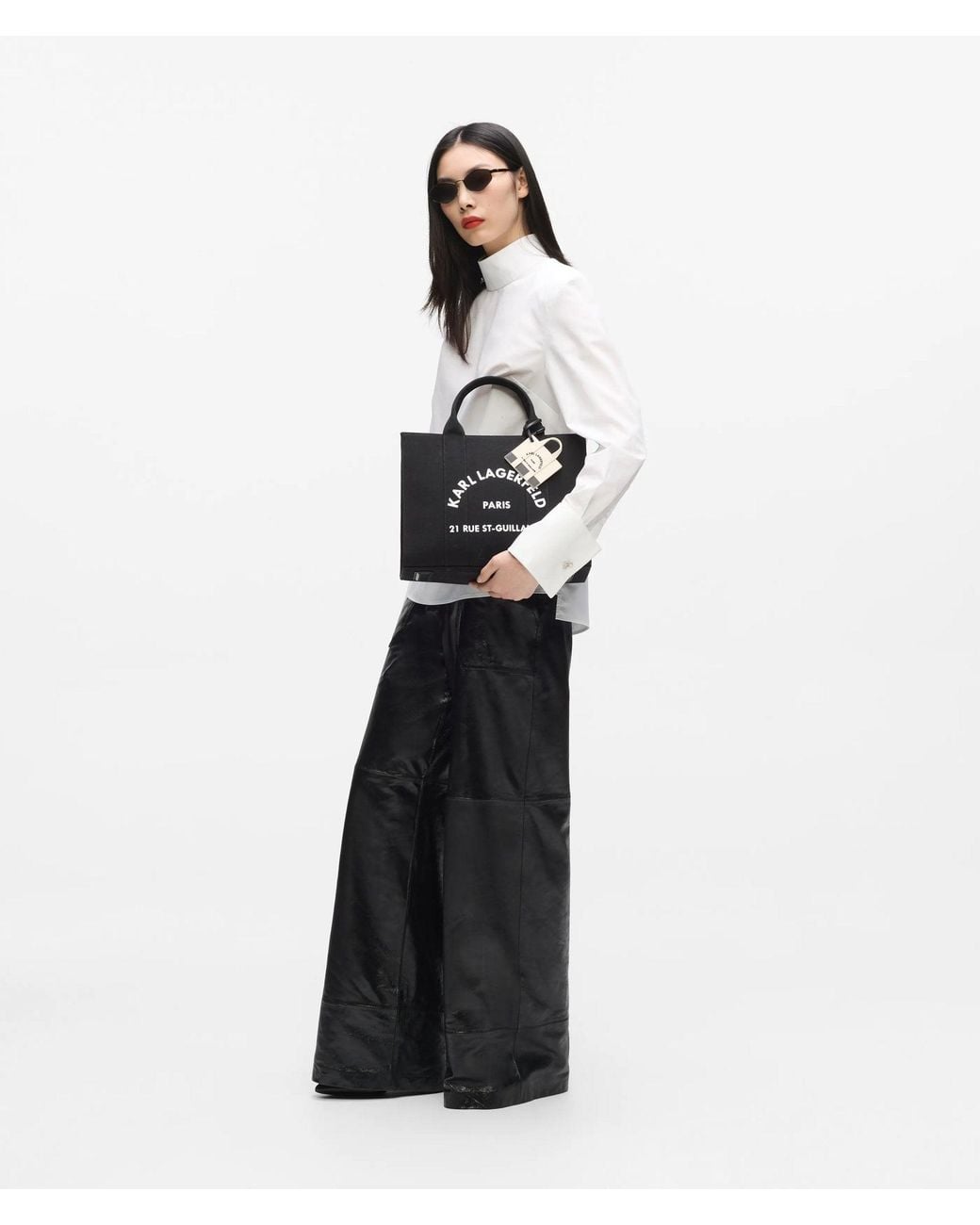 Karl Lagerfeld Black Rue St-Guillaume Medium Square Tote Bag With Charm