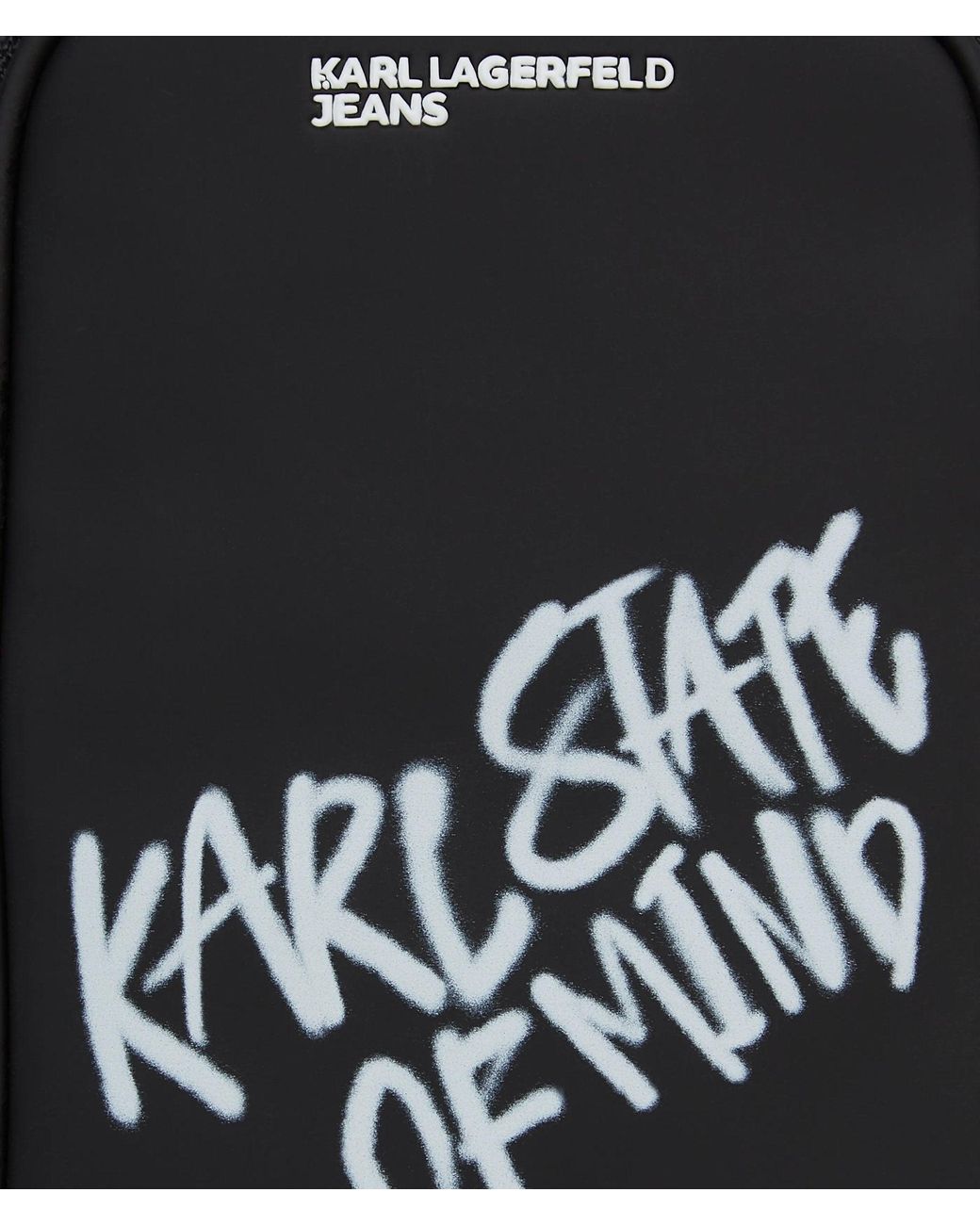 KL Jeans Black Coated Karl Quote Phone Pouch for men