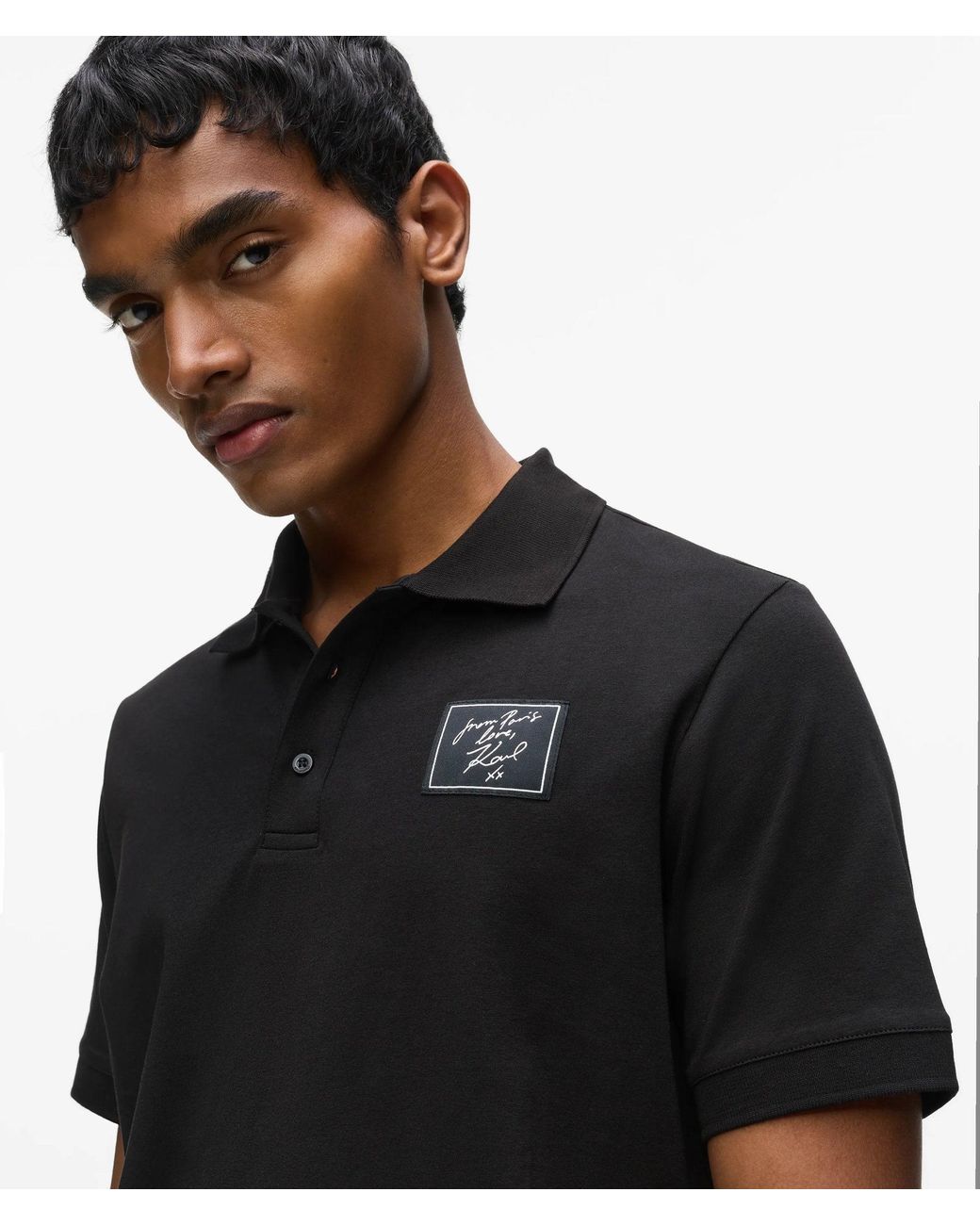 Karl Lagerfeld Black From Paris With Love Polo Shirt for men