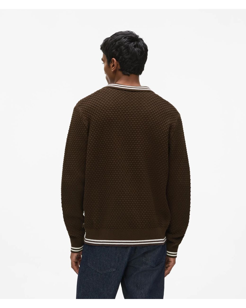 Karl Lagerfeld Brown Ikon Long-Sleeved Knit Polo Shirt for men