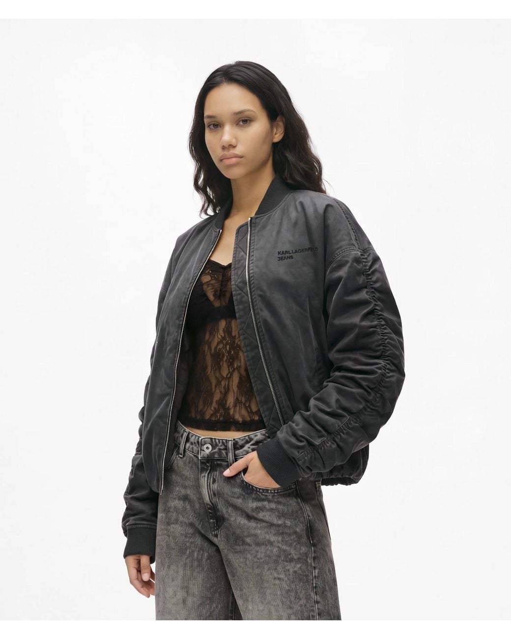 KL Jeans Black Acid-Wash Bomber Jacket