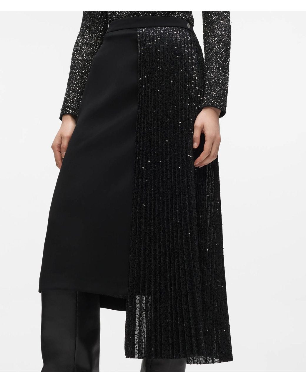 Karl Lagerfeld White Asymmetric Sequin Skirt