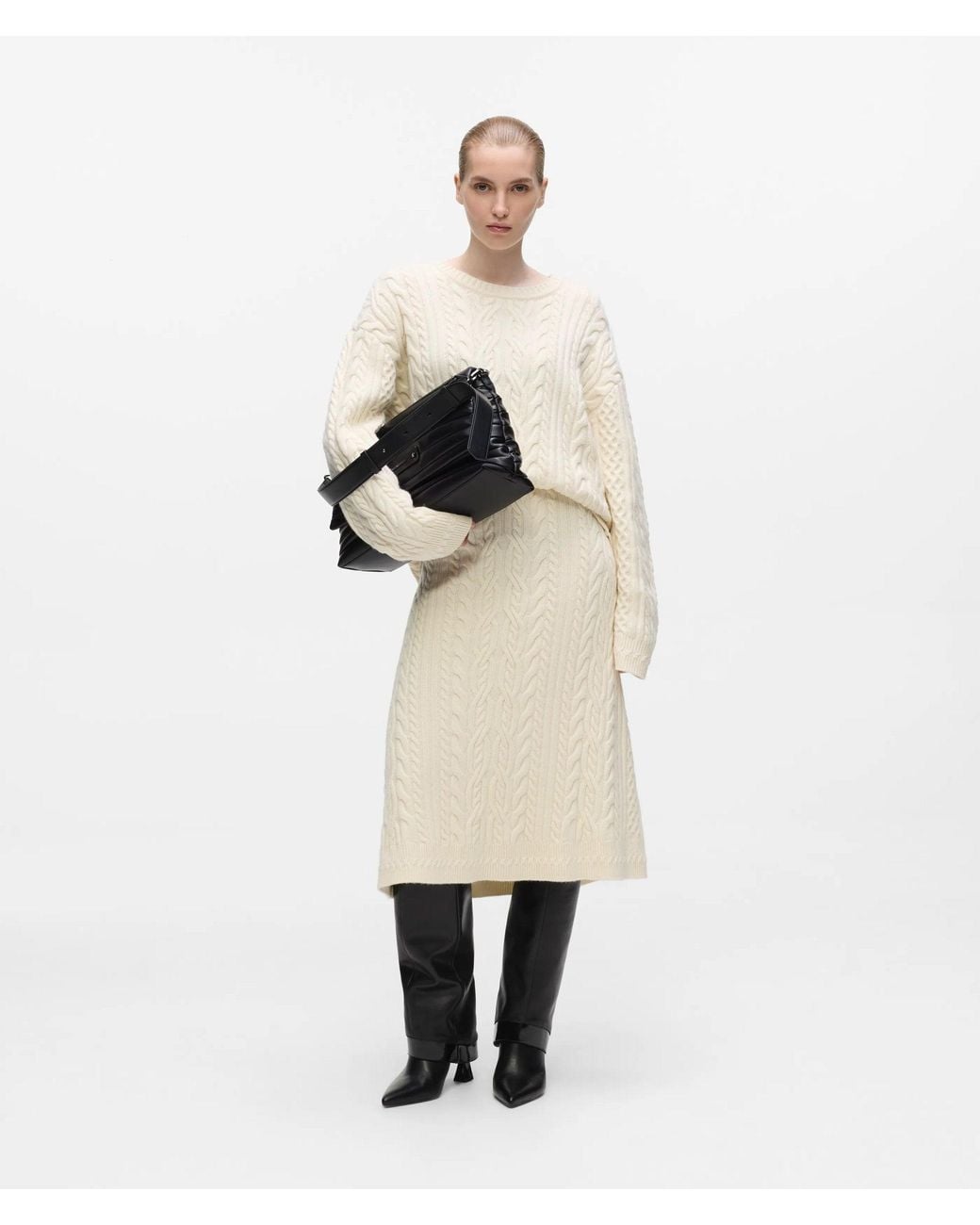 Karl Lagerfeld Natural Wool-Blend Cable Knit Skirt
