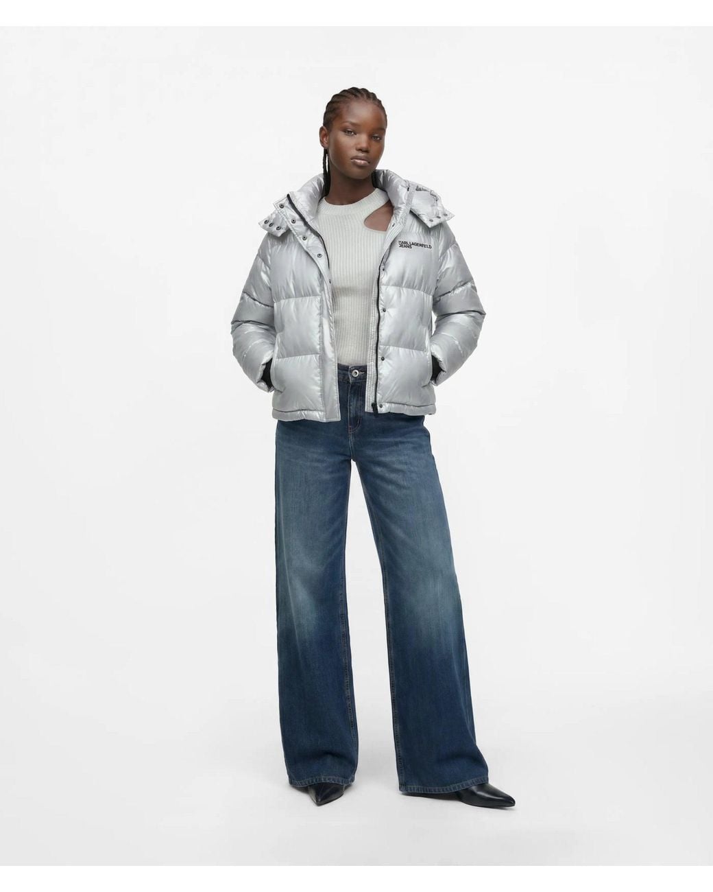 KL Jeans Gray Cropped Shiny Puffer Jacket