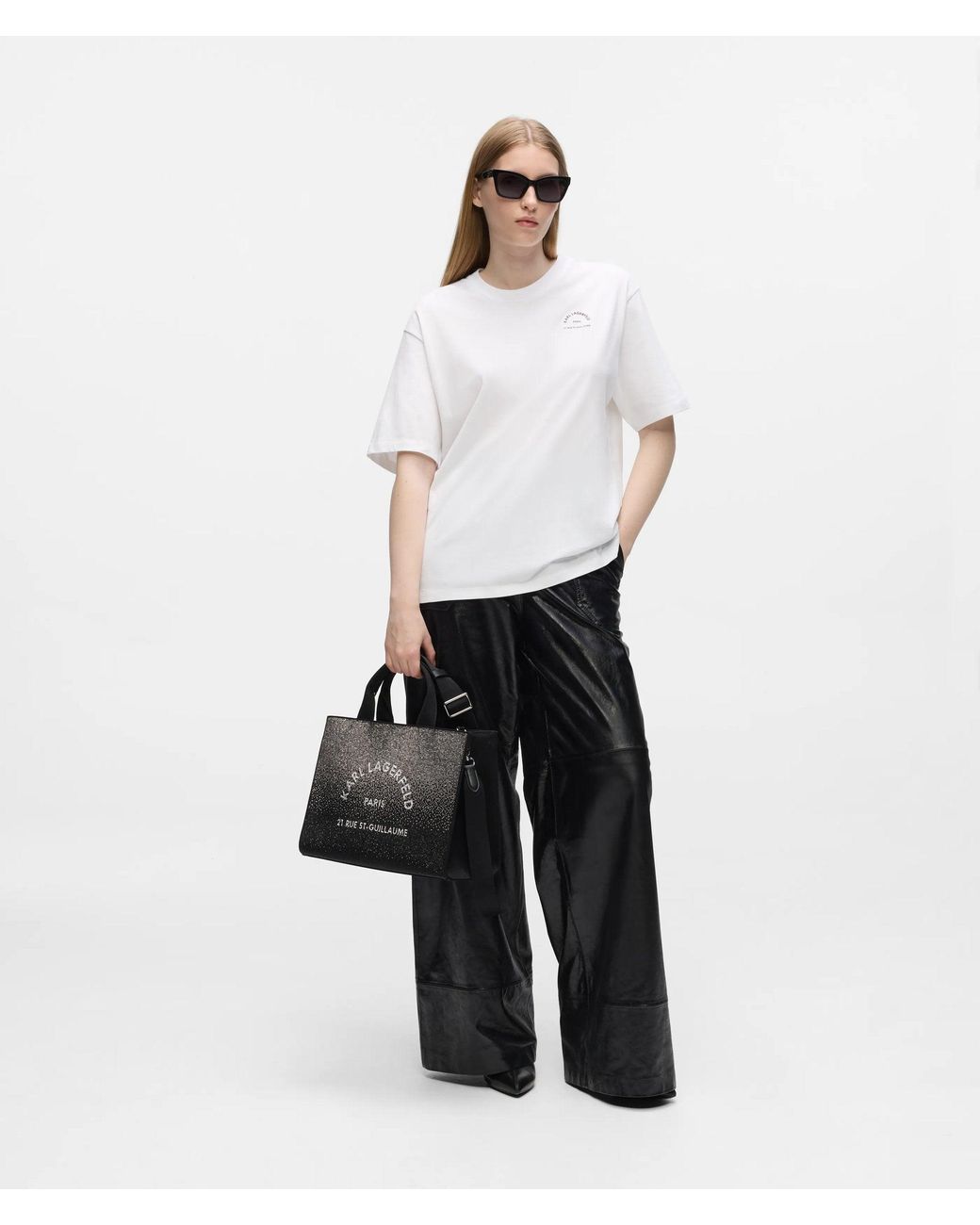 Karl Lagerfeld Black Rue St-Guillaume Rhinestone Medium Square Tote Bag