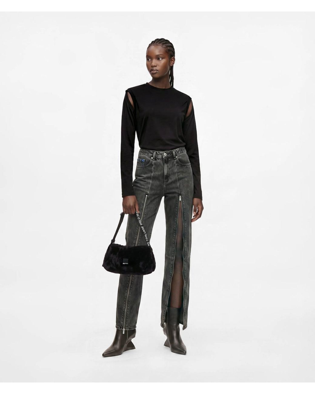 KL Jeans Black Zipped High-Rise Straight Jeans