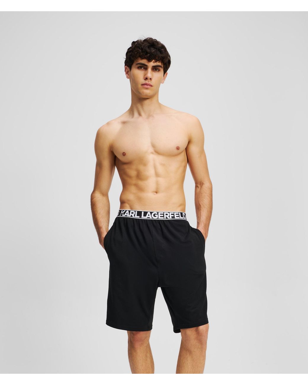 Karl Lagerfeld Black Logo Pajama Shorts for men