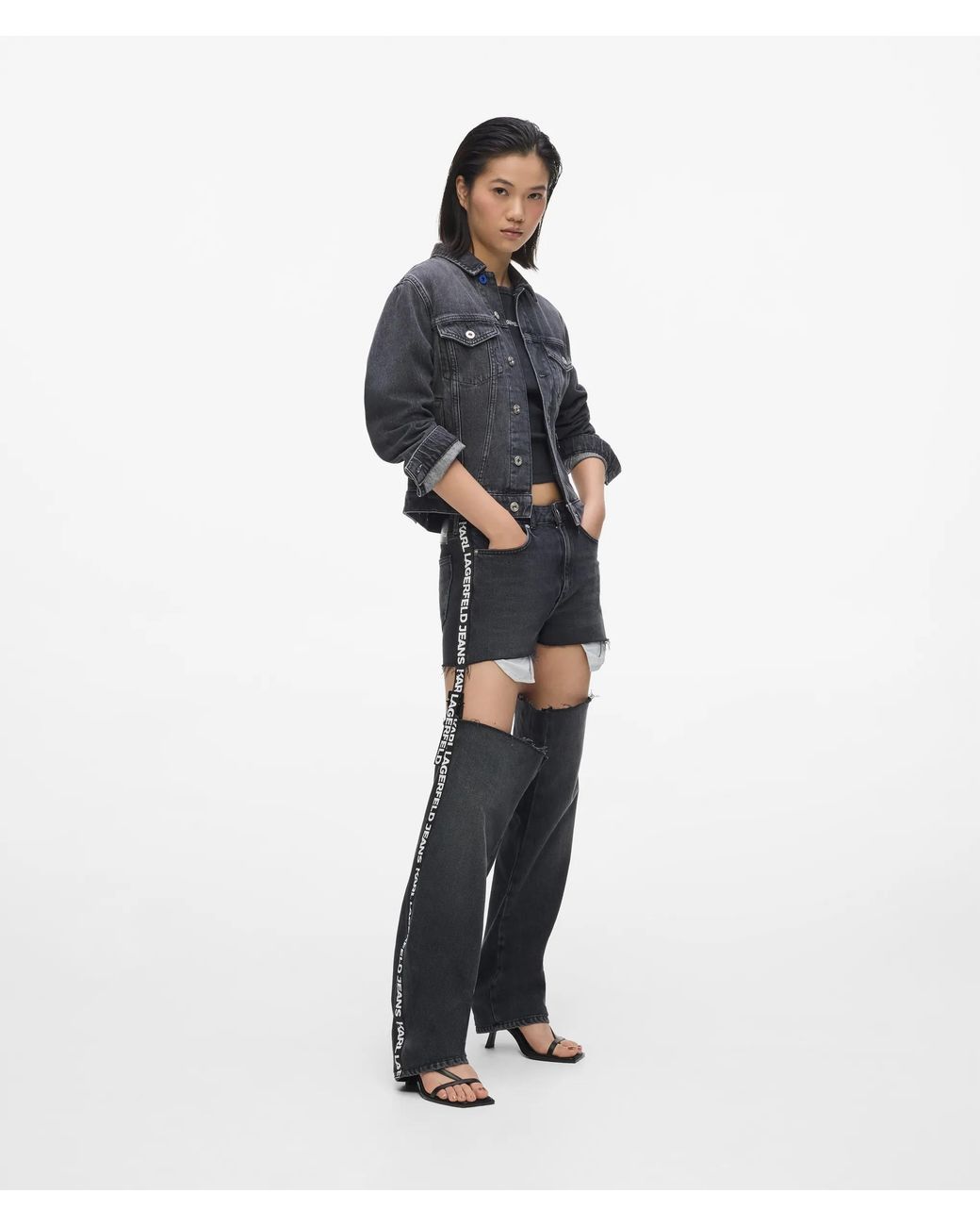 KL Jeans Blue High-Rise Cut-Out Straight Jeans