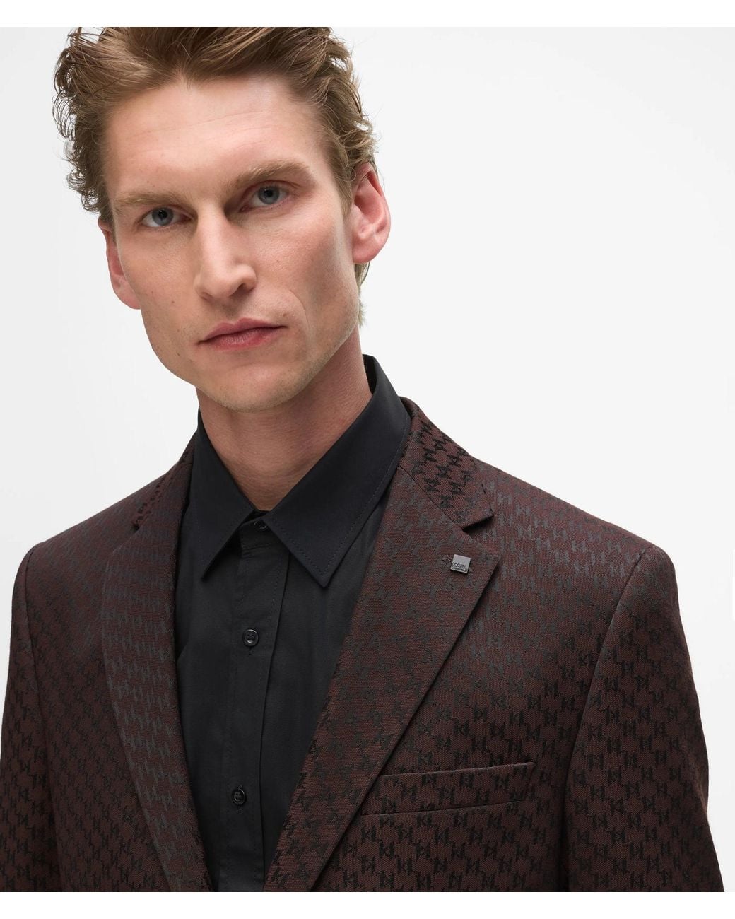 Karl Lagerfeld Brown All-Over Monogram Suit Jacket for men