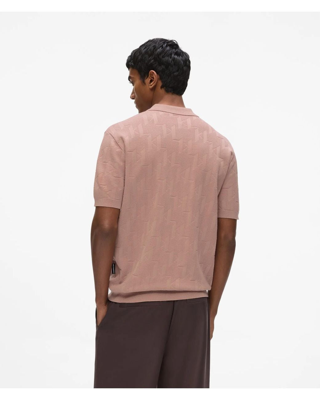 Karl Lagerfeld Pink Monogram Zip-Up Polo Shirt for men