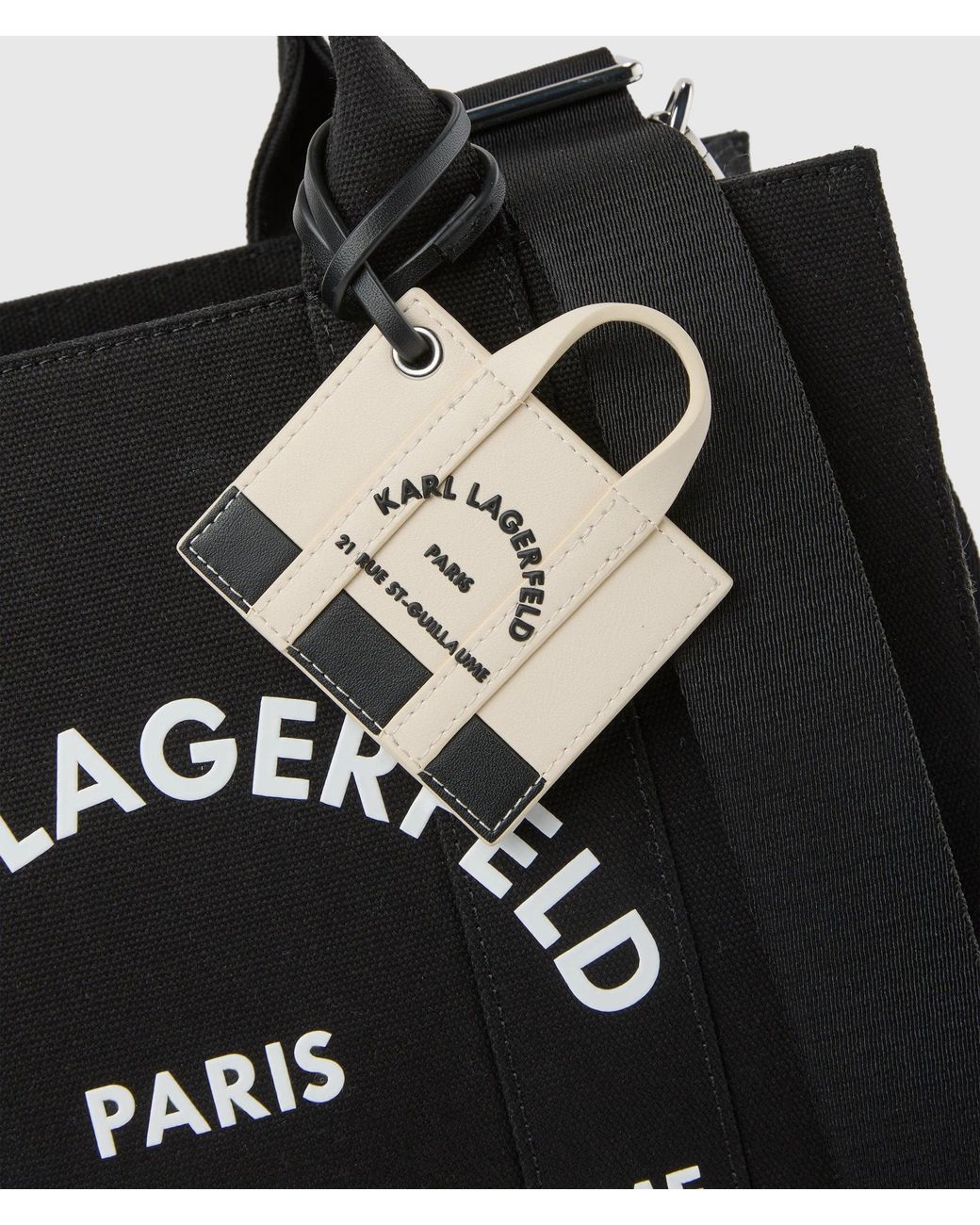 Karl Lagerfeld Black Rue St-Guillaume Medium Square Tote Bag With Charm