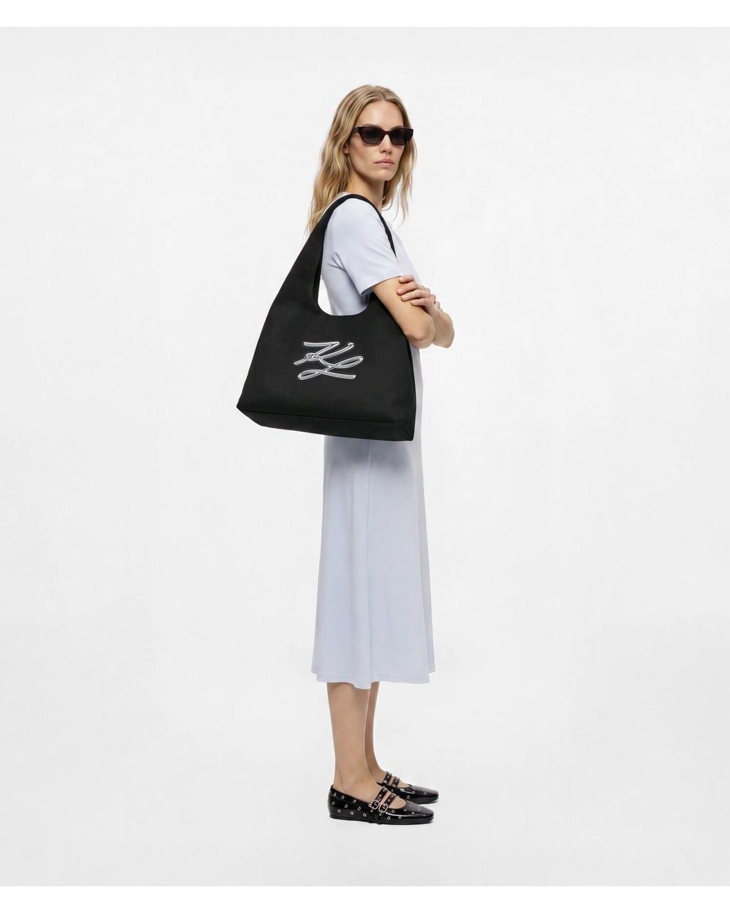 Karl Lagerfeld Black K/Autograph Medium Hobo Shopper